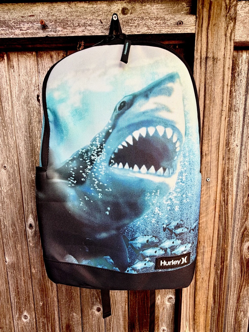 Hurley Blue and Black Shark Print Backpack for Men